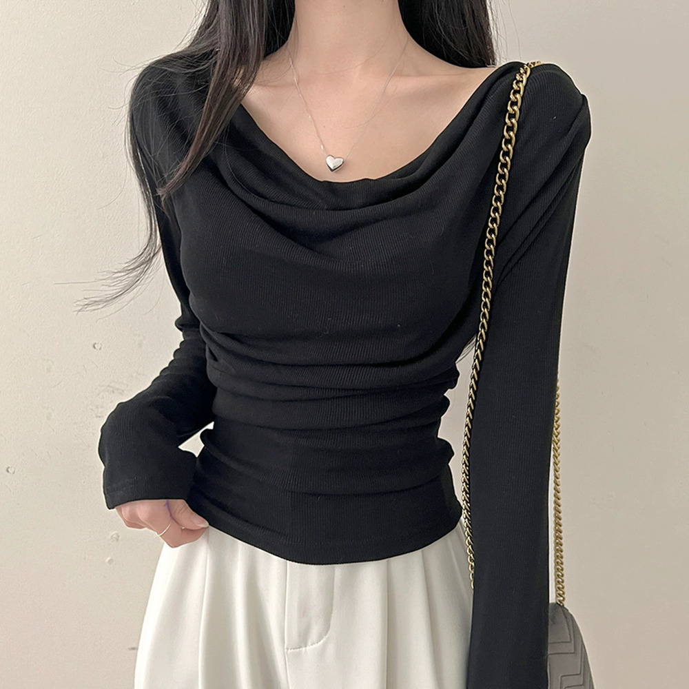 ZARA Pure and Sexy Slim Fit Long Sleeve Drape Neck Base Top